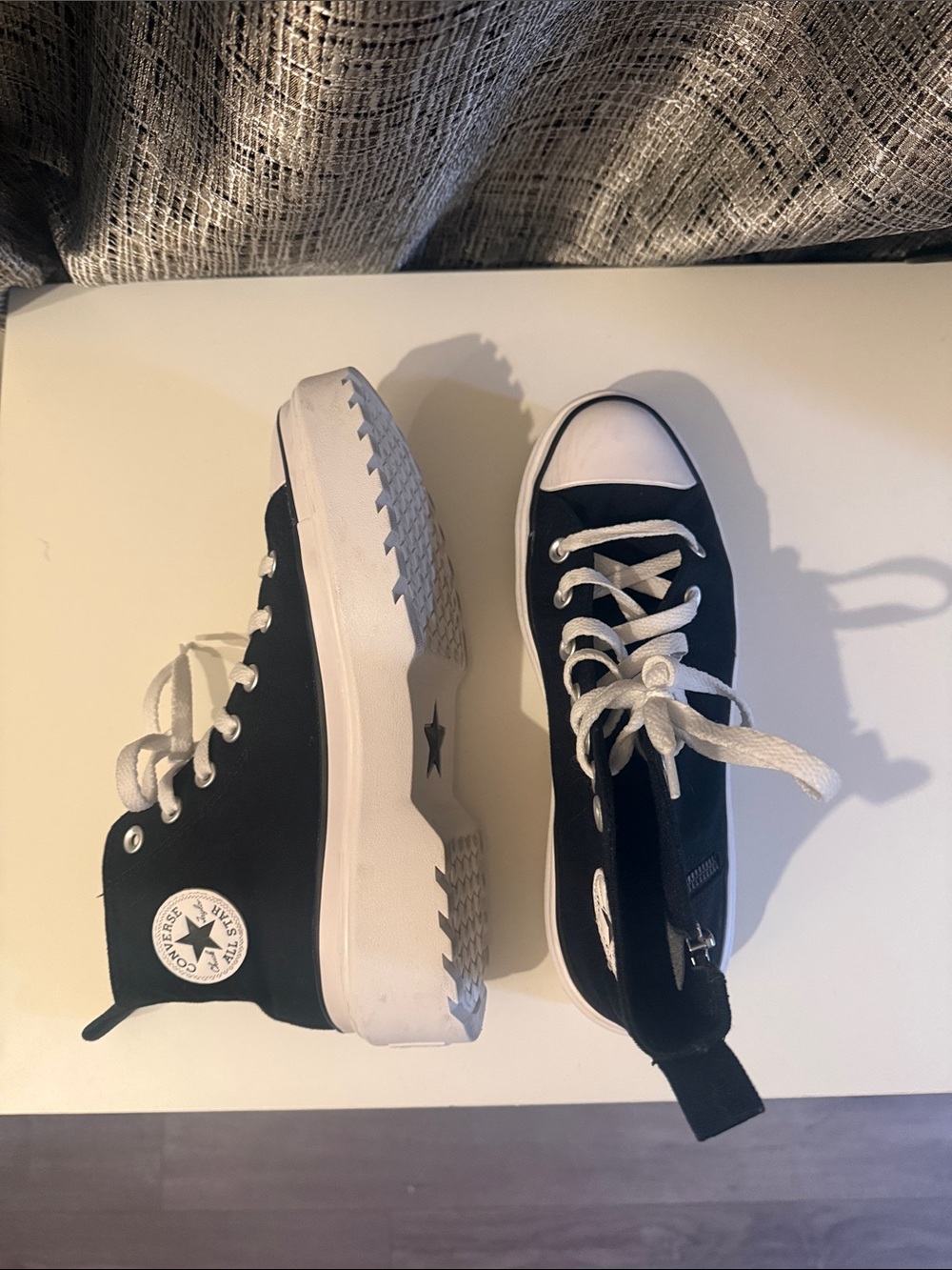 Converse Chuck Taylor All Star Lugged Black and White High-Top Platform Sneakers - Picture 3 of 12
